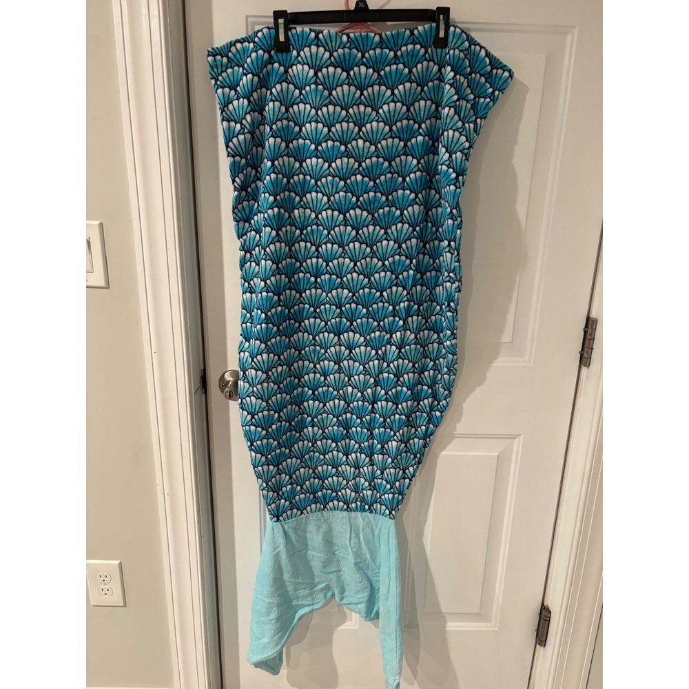 Justice Mermaid Tail Blanket Beach Towel Blue Shells‎ Cotton Cozy Kids